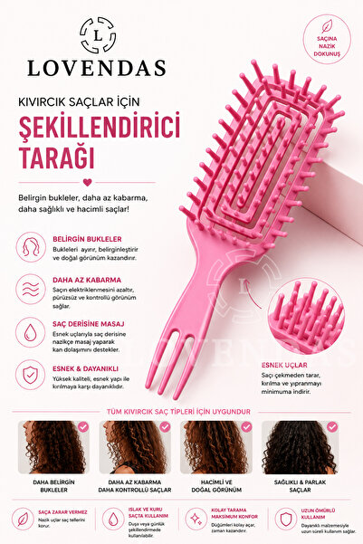Lovendas Kıvırcık Saçlara Özel 3 Taraflı Bukle ve Şekillendirici Tarak