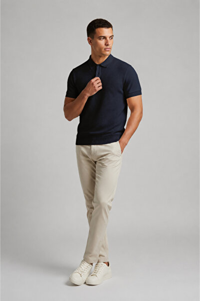 MODASPARK Navy Blue Men's Polo Collar Buttoned Short Sleeve T-Shirt