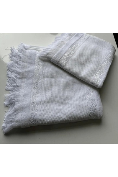 SOFT Çeyizci Anne Etamin İşlemelik Analı Kızlı 50x90-30x50 Kadife saçaklı Havlu