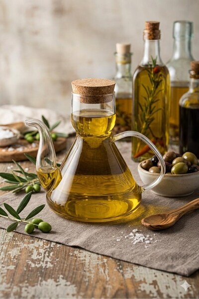 Hellomani Borosilicate glass oil pot with cork lid 500 ml liya (1 piece)