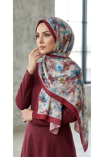 SNY Butik BAMBU KRAŞ PiTAYA DESEN ŞAL/BORDO