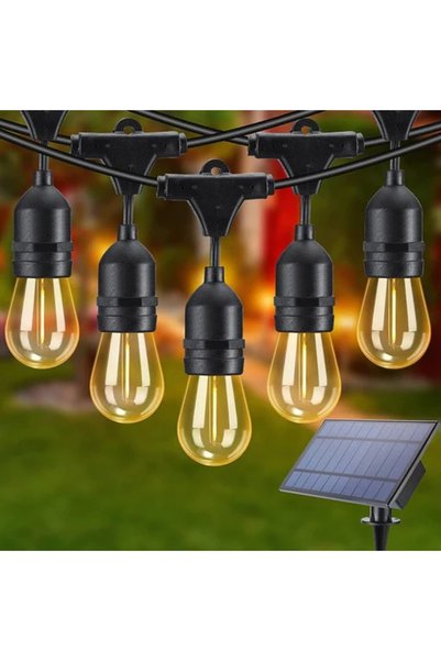 MAD ECO LEDURI Ghirlandă cu panouri solare, 10 m, 10 becuri LED cu filament S14 incluse, lumină caldă, interconectabile, spectacole luminoase