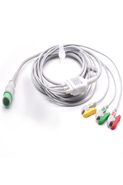 Hastabaşı Monitörü Uyumlu Tek Parça 3 Lead EKG Kablosu