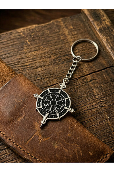 Velcari Vegvisir Kılıçlı Pusula Maskülen Tasarım Erkek Anahtarlık
