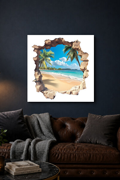 Lucena Pictură murală decorativă 3D cu tematică de plajă tropicală, peisaj ma...