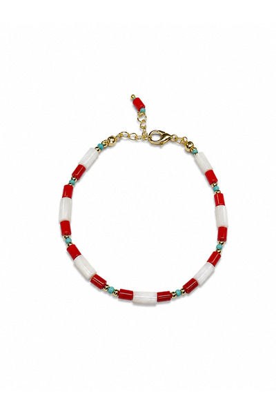 Agatella Tasarım Natural Coral and Stone Gold Detailed Women's Bracelet with ...