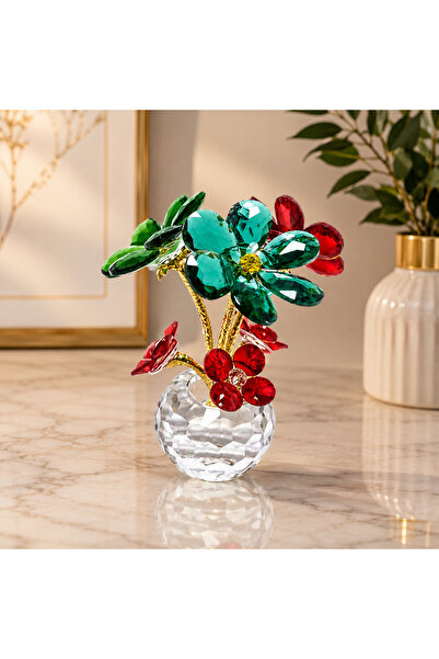 hediyeconcepti Kristal Taşlı Dekoratif Çiçek Biblo 14 CM | Lüks Masa Üstü Cam...
