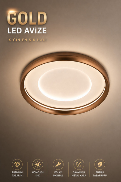 Elvora Home Modern (PREMİUM) Gold LED Tavan Avizesi Salon Oturma Odası Dekora...