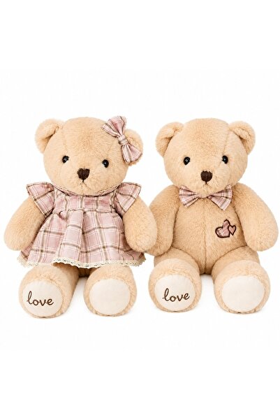 velve Set 2 ursuleti de plus premium, cuplu „Sweet Love”, 35 cm, bej cu carou...