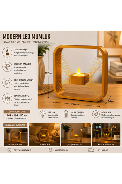 Linia Home Modern İp Detaylı LED Mumluk Dekoratif Masa Lambası