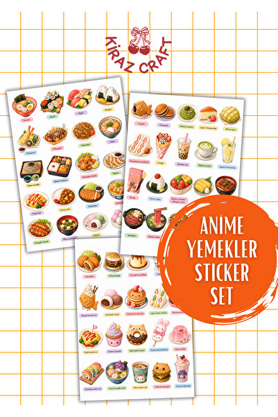 Kiraz Craft Anime Yemek Sticker Seti 60 Parça – Kawaii Japon Tatlıları & Japo...