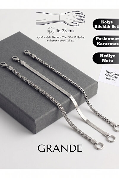 GrandeAccessory Bileklik Seti Çelik – Ayarlanabilir Paslanmaz Kararmaz Unisex...