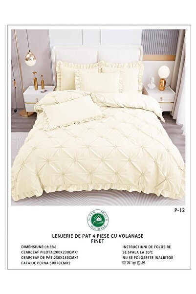 Super Design Pucioasa Finet 4-Piece Duvet Cover Set with Ruffles and Decorati...