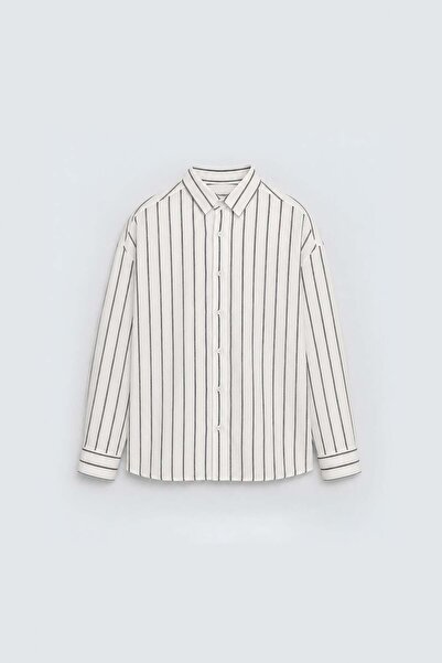 VAMOSCLO Striped Oversize Shirt White