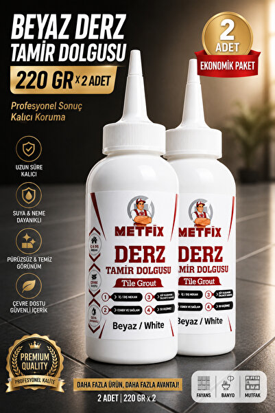 METFİX (2 ADET) Beyaz Hazır Derz Arası Tamir Dolgusu 220 Gr Fayans Seramik Me...
