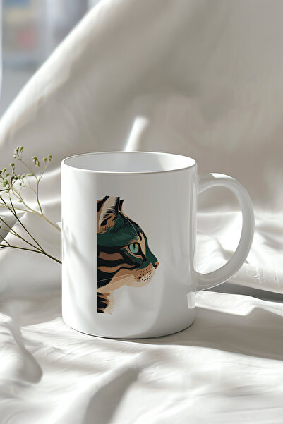 Mio Life 330ml Printed White Ceramic Mug with Cute Cat Figure