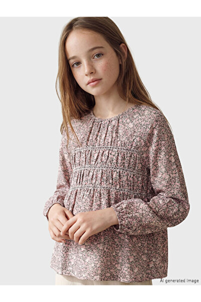 LC Waikiki Peak New Season Crew Neck Floral Printed Girls' Blouse