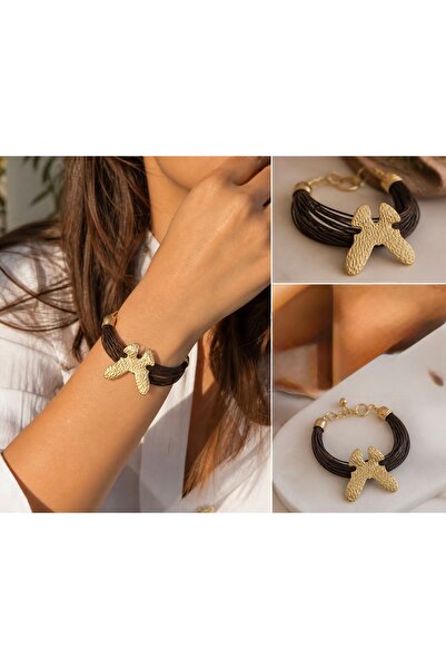 ELUNE İSTANBUL Milano Bohemian Gold Figured Multi-Strand Women's Bracelet Brown