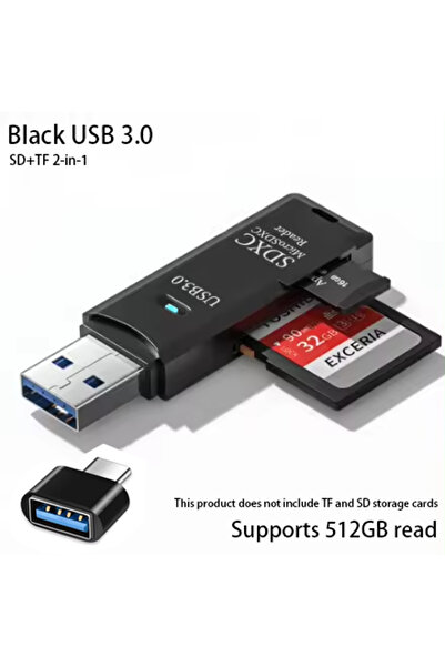 Choice30 قارئ بطاقات USB 3.0 متعدد الوظائف 2 في 1 باللون الأسود، قارئ بطاقات ...