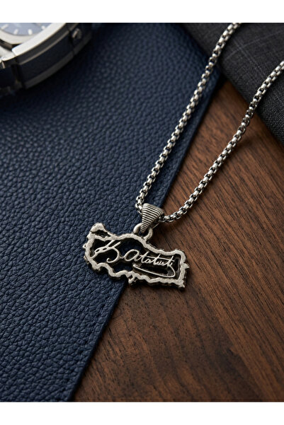 Velcari Ataturk Signed Minimalist Style Stainless Steel Men's Necklace