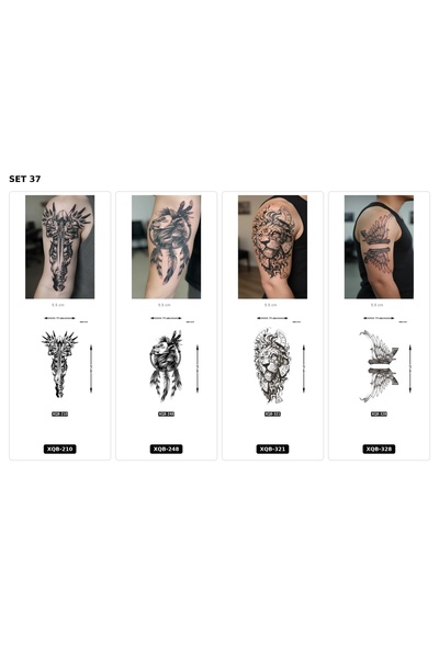 Airbrush Tattoo Yapıştırma Dövme 4 Adet Birden 1 Hafta Kalıcı Geçici Dövme Haftalık Set 66
