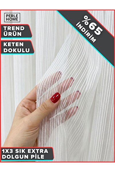 Perle Perdea modernă din tul cu dungi, culoare albă, 1 la 3, pliuri dense, nu...