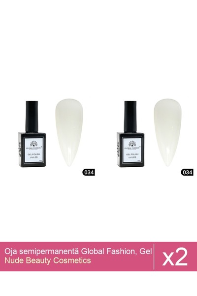 Makeup Set 2x Oja semipermanentă Global Fashion, Gel polish Elite Glow 15 ml,034