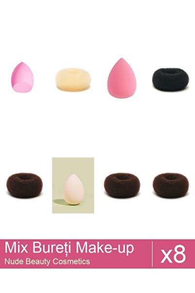 Makeup Set Mix 8 products Sponges: Blonde bun sponge - 9 cm diameter, Extra-s...