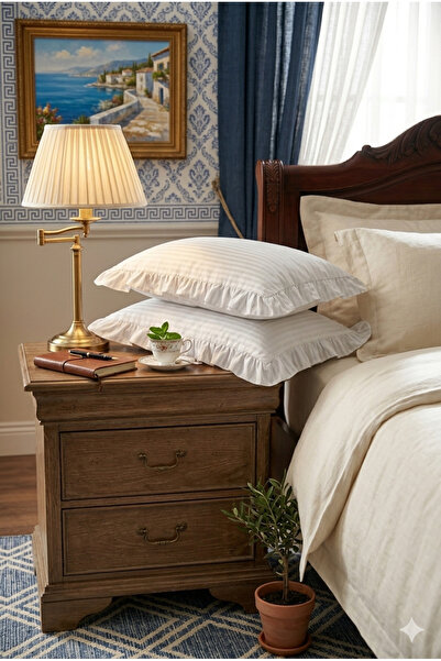 KIRLENT TEKSTİL Aegean Ruffled Cotton Satin Pillowcase Set of 2 40X60 cm