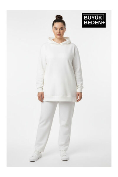 LC Waikiki Nevavm Plus Size Hooded Tunic Sweatshirt with Difference Spr26Btk991
