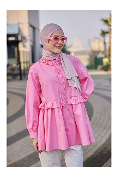 LC Waikiki Nevavm Frilly Buttoned Stone Detailed Tunic Shirt Pink