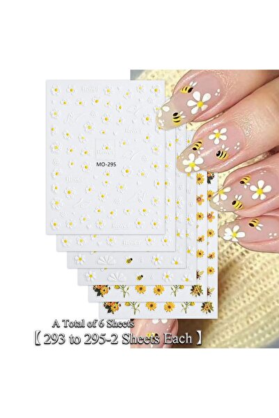Choice style2 (6 Sheets) 3/6 Sheets Daisy Bee Nail Stickers 5D Embossed Flowe...