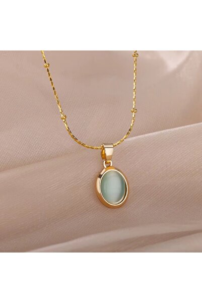 Choice1 45cm RED-BROWN Oval Opal Pendant Necklace For Women Gold Plated Stain...