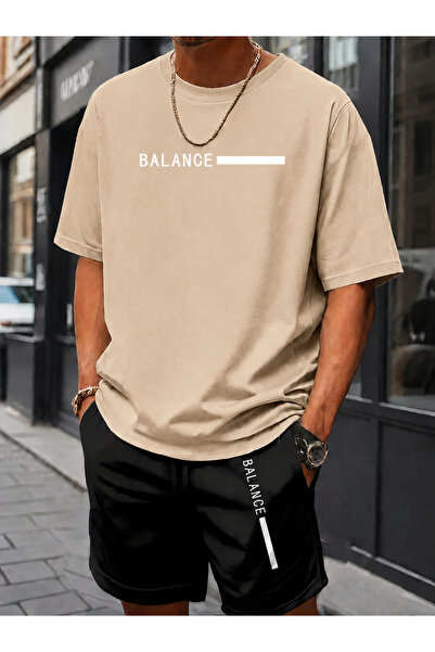 ship master Men's Balance Printed Oversize 100% Cotton T-Shirt Shorts Set