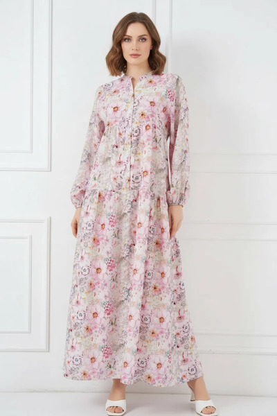 Şeker Portakalım Women's High Collar Gathered Waist Floral Patterned Viscose ...