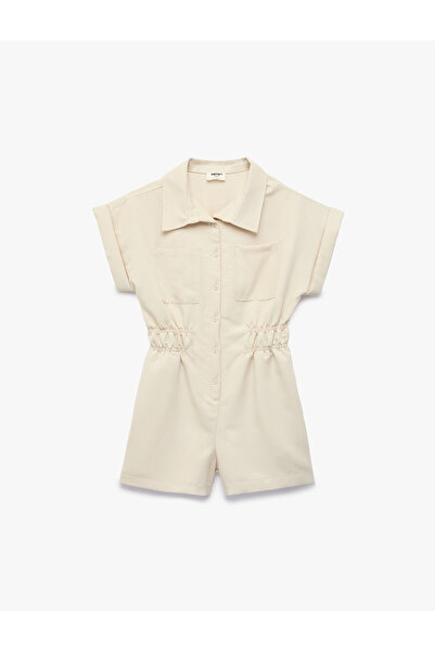 Koton Short Sleeve Modal Blend Shirt Collar Jumpsuit
