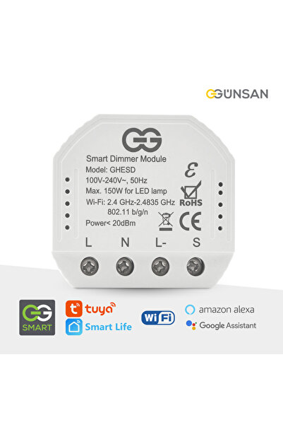 Günsan Akıllı WiFi Nötrlü Dimmer Röle 150W (Işık Ayarlı Anahtar Modülü) Tuya ...