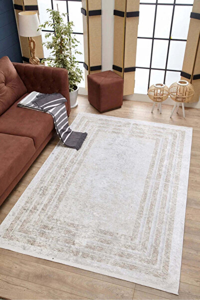 halinet Halı.Net Cream Modern Washable Non-Slip Living Room Carpet Haln-Hln1615
