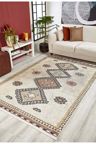 halinet Halı.Net Cream Modern Washable Non-Slip Living Room Carpet Haln-Hln1567