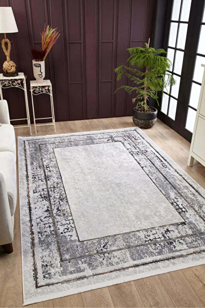 halinet Halı.Net Gray Modern Washable Non-Slip Living Room Carpet Haln-Hln1808