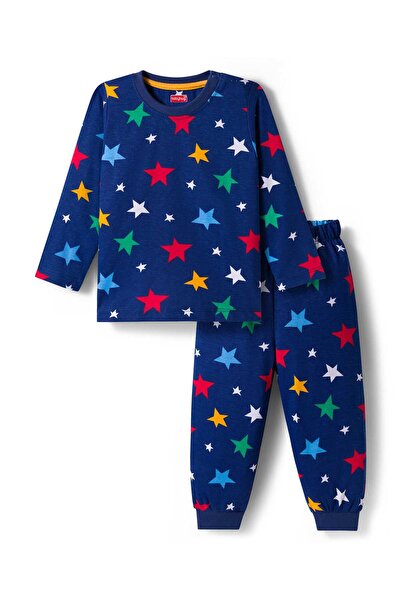 Babyhug Cotton Knit Full Sleeves Co-ord Night Suit With Stars Print - Navy Blue