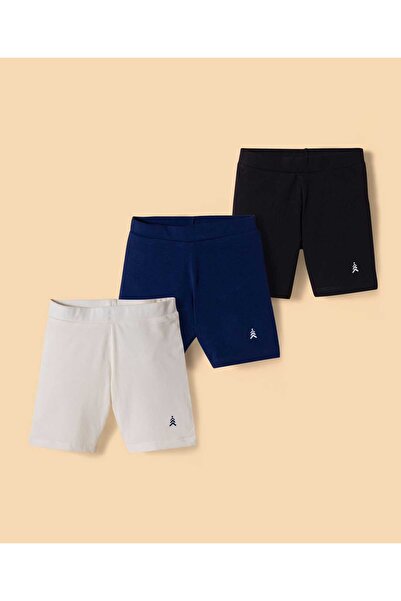 Pine kids Cotton Spandex Knit Solid Cycling Shorts (Pack of 3) - Beige/Navy B...
