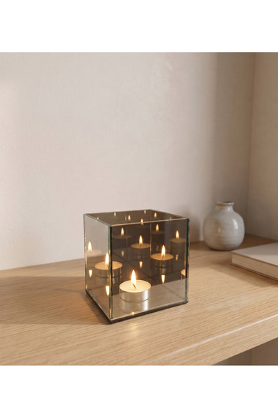 Glowdesigning Cam Tabanlı Sonsuz Yansıma Mumluk, Geometrik Aynalı Cam Fener, ...