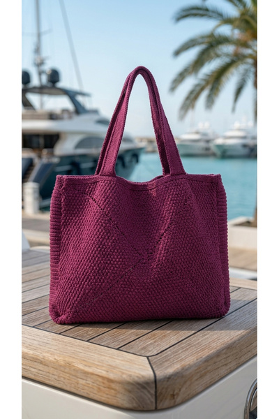 Sea Style Geantă tote modernă din tricotaje Geantă de plajă pentru femei, pen...