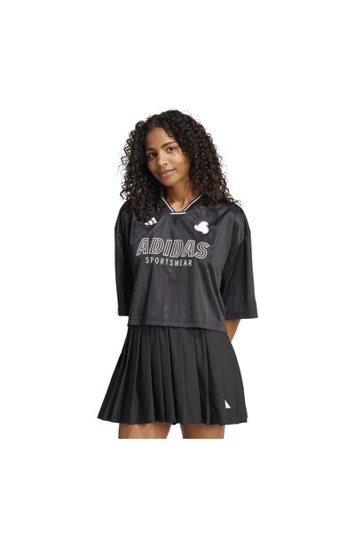 adidas Tricou de damă cu mânecă scurtă, croială Tiro, cu 3 dungi, supradimens...