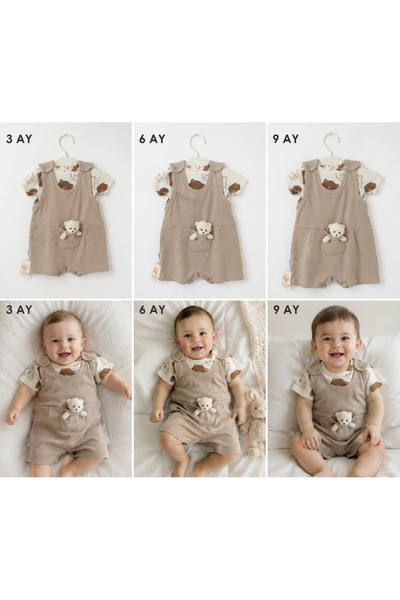 Nafitto baby&junior Ayıcık Baskılı ve Peluş Ayıcık Detaylı Erkek Bebek Salope...