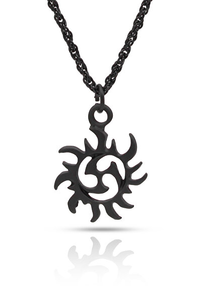 kolbi Japanese ninja sun shuriken necklace - black color with twist chain