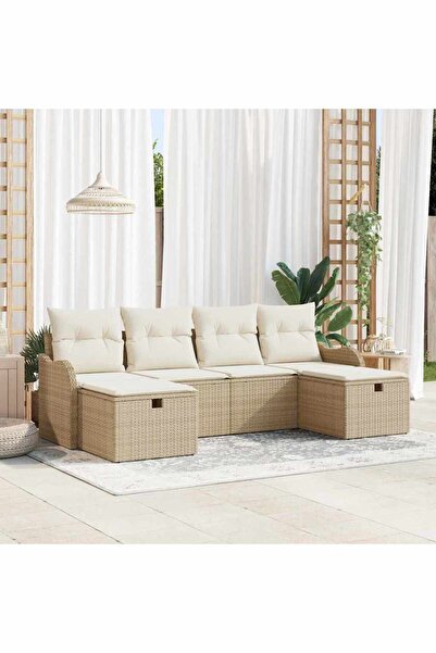 vidaxl Set de canapele pentru gradina cu perna 6 pcs Bej Rattan poli