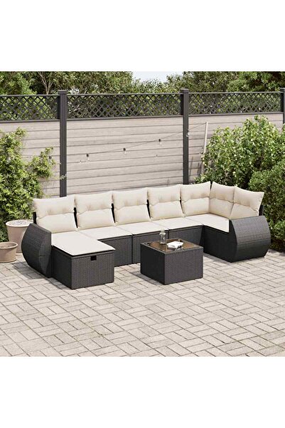 vidaxl Set mobilier de gradina cu perne, 8 piese, negru, poliratan