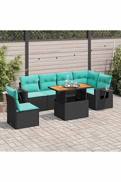 vidaxl Set canapele de gradina cu perne, 7 piese, negru, poliratan
